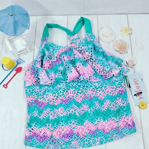 Cat & Jack Girl's Crochet Racerback Tankini Top Size M (7/8) - Picture 4 of 6